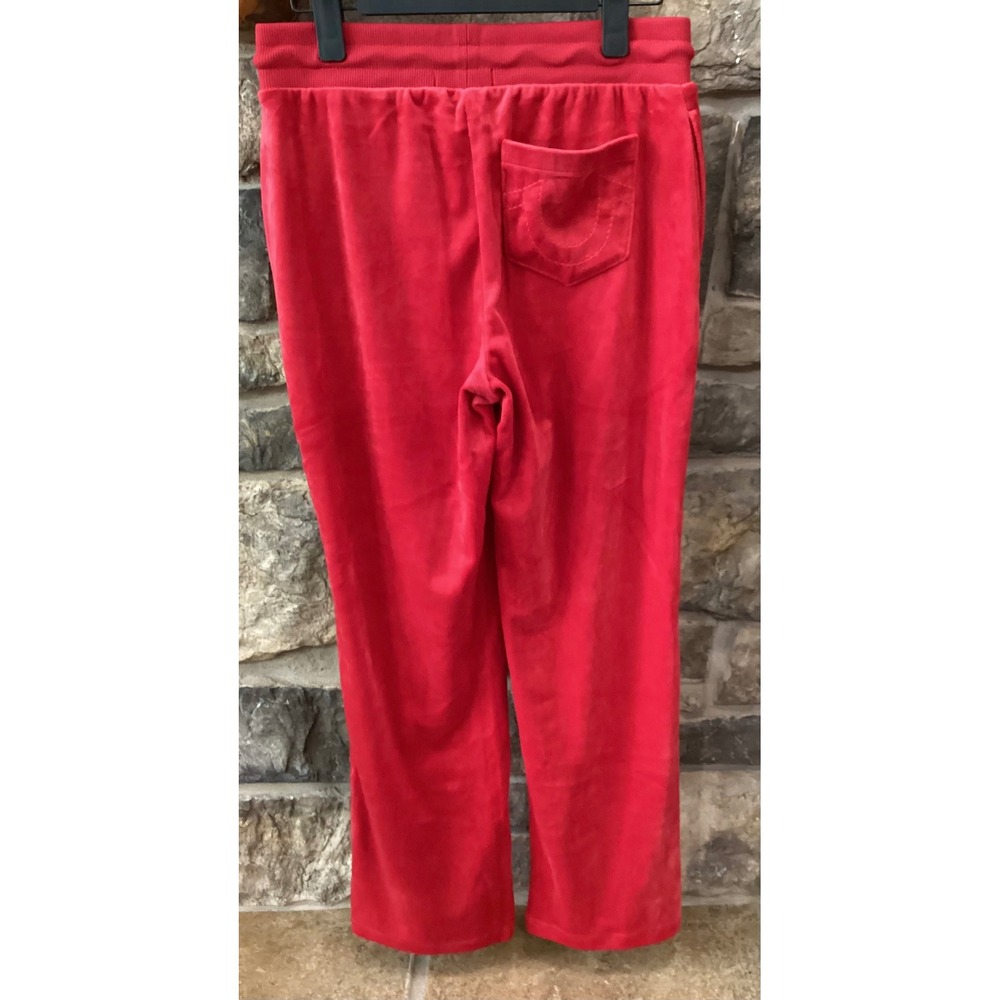 True Religion Womens Velour Straight Leg Sweatpants Red Rhinestone Logo XS New - Picture 4 of 7